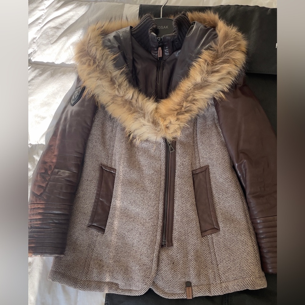 Rudsak Herringbone Wool Winter Coat with Fur Trim - Stylish and Warm
